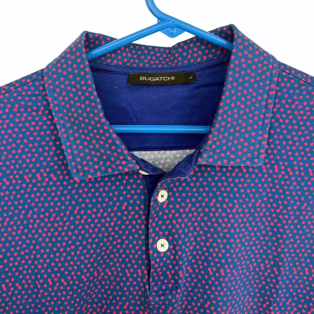 Bugatchi Mens Mercerized Cotton Micro Dot Golf Polo Shirt Blue Red LF2206 L